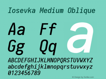Iosevka Medium Oblique 2.3.2; ttfautohint (v1.8.3) Font Sample