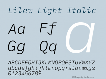 Lilex LightItalic Version 1.000 Font Sample