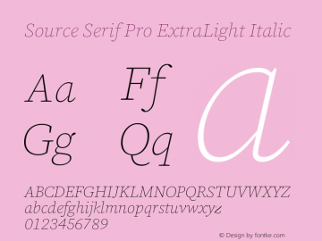 Source Serif Pro ExtraLight Italic Version 3.001;hotconv 1.0.111;makeotfexe 2.5.65597图片样张