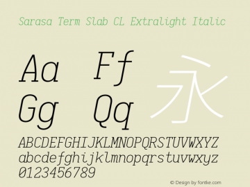 Sarasa Term Slab CL Extralight Italic  Font Sample