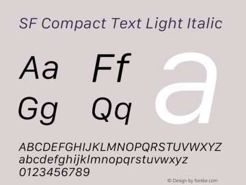 SF Compact Text Light Italic Version 15.0d7e11 Font Sample
