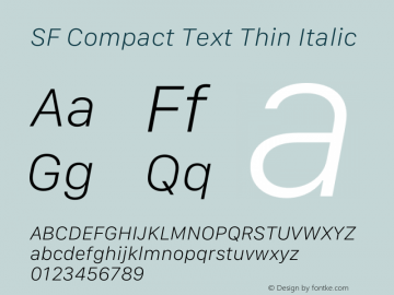 SF Compact Text Thin Italic Version 15.0d7e11 Font Sample