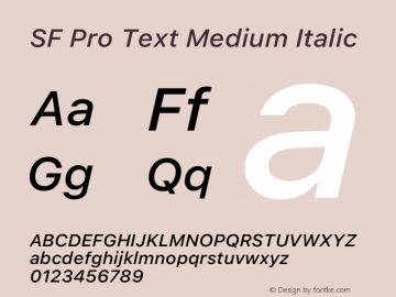 SF Pro Text Medium Italic Version 15.0d7e11 Font Sample