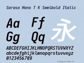 Sarasa Mono T K Semibold Italic Version 0.10.0; ttfautohint (v1.8.3) Font Sample