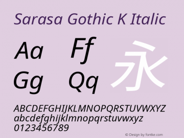 Sarasa Gothic K Italic Version 0.10.0; ttfautohint (v1.8.3) Font Sample
