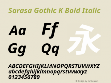 Sarasa Gothic K Bold Italic Version 0.10.0; ttfautohint (v1.8.3) Font Sample