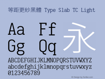 等距更紗黑體 Type Slab TC Light  Font Sample