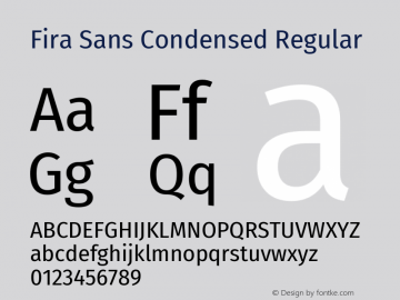 Fira Sans Condensed Regular Version 4.203 Font Sample