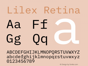 Lilex Retina Version 1.000 rc1; ttfautohint (v1.8.1) -l 8 -r 50 -G 200 -x 14 -D latn -f none -a nnn -W -c -X 