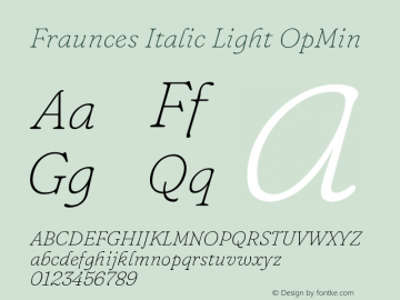 Fraunces Italic Light OpMin Version 0.000 Font Sample
