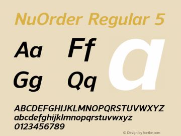 NuOrder Regular 5 Version 1.001;PS 001.001;hotconv 1.0.56;makeotf.lib2.0.21325;com.myfonts.easy.northernblock.nu-order.bold-italic.wfkit2.version.3NMS图片样张