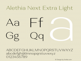 AlethiaNext-ExtraLight Version 1.000; ttfautohint (v0.97) -l 8 -r 50 -G 200 -x 14 -f dflt -w G Font Sample