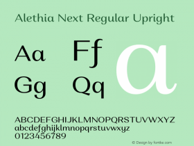 AlethiaNext-RegularUpright Version 1.000; ttfautohint (v0.97) -l 8 -r 50 -G 200 -x 14 -f dflt -w G图片样张