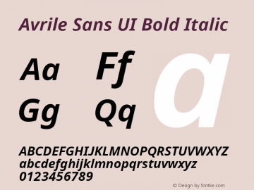 Avrile Sans UI Bold Italic Version 1.001;November 7, 2019;FontCreator 12.0.0.2547 64-bit图片样张