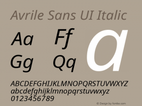 Avrile Sans UI Italic Version 1.001;November 7, 2019;FontCreator 12.0.0.2547 64-bit图片样张