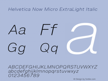 Helvetica Now Micro XLt It Version 1.001, build 8, s3图片样张