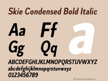Skie Condensed Bold Italic Version 1.000;hotconv 1.0.109;makeotfexe 2.5.65596 Font Sample