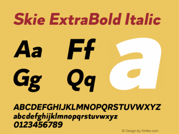 Skie ExtraBold Italic Version 1.000;hotconv 1.0.109;makeotfexe 2.5.65596 Font Sample