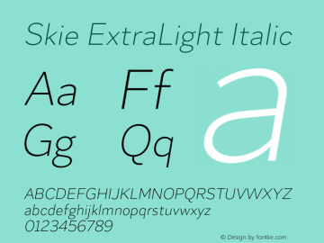 Skie ExtraLight Italic Version 1.000;hotconv 1.0.109;makeotfexe 2.5.65596 Font Sample