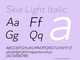 Skie Light Italic Version 1.000;hotconv 1.0.109;makeotfexe 2.5.65596 Font Sample