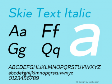Skie Text Italic Version 1.000;hotconv 1.0.109;makeotfexe 2.5.65596 Font Sample