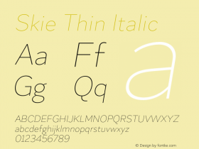 Skie Thin Italic Version 1.000;hotconv 1.0.109;makeotfexe 2.5.65596 Font Sample