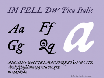 IM FELL DW Pica Italic 3.00 Font Sample