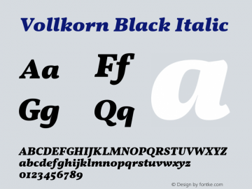 Vollkorn Black Italic Version 4.015 Font Sample