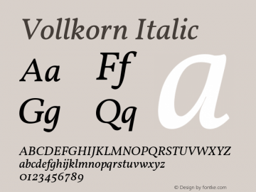 Vollkorn Italic Version 4.015 Font Sample