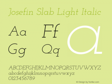 Josefin Slab Light Italic Version 1.001 Font Sample