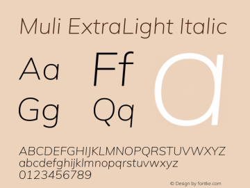 Muli ExtraLight Italic Version 2.000 Font Sample