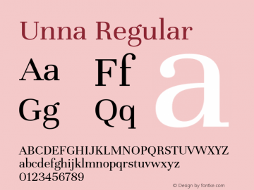 Unna Regular Version 2.007; ttfautohint (v1.5) Font Sample