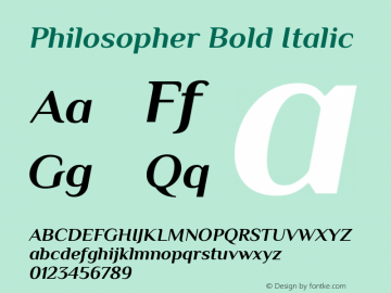 Philosopher Bold Italic Version 2.000 Font Sample