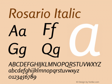 Rosario Italic Version 1.101; ttfautohint (v1.8.1.43-b0c9) Font Sample