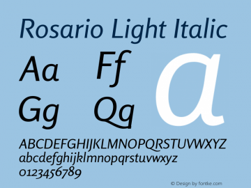 Rosario Light Italic Version 1.101; ttfautohint (v1.8.1.43-b0c9) Font Sample