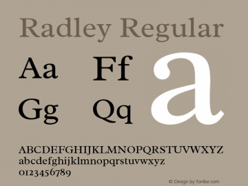 Radley Regular Version 1.003; ttfautohint (v1.6) Font Sample