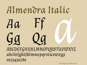 Almendra Italic Version 1.004 Font Sample