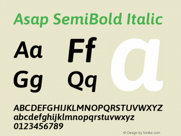 Asap SemiBold Italic Version 2.000; ttfautohint (v1.8) Font Sample