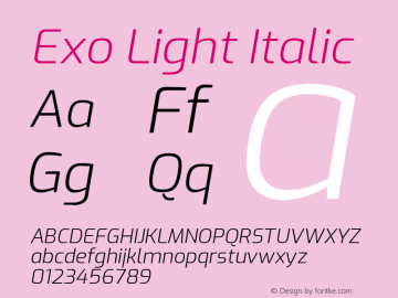 Exo Light Italic Version 1.500; ttfautohint (v1.6)图片样张
