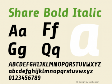 Share Bold Italic Version 1.002 Font Sample
