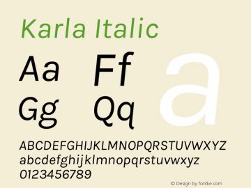 Karla Italic Version 1.000 Font Sample