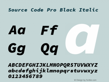 Source Code Pro Black Italic Version 1.050;PS 1.000;hotconv 16.6.51;makeotf.lib2.5.65220 Font Sample