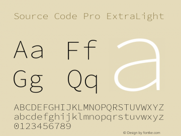 Source Code Pro ExtraLight Version 2.030;PS 1.000;hotconv 16.6.51;makeotf.lib2.5.65220 Font Sample