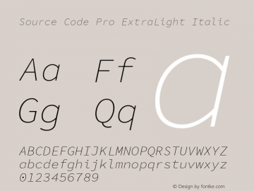 Source Code Pro ExtraLight Italic Version 1.050;PS 1.000;hotconv 16.6.51;makeotf.lib2.5.65220图片样张