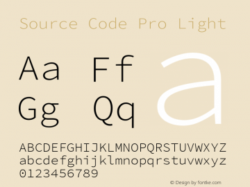 Source Code Pro Light Version 2.030;PS 1.000;hotconv 16.6.51;makeotf.lib2.5.65220图片样张