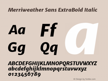 Merriweather Sans ExtraBold Italic Version 1.006; ttfautohint (v1.4.1) -l 6 -r 50 -G 0 -x 11 -H 220 -D latn -f none -w 