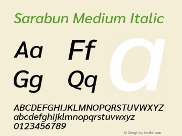 Sarabun Medium Italic Version 1.000; ttfautohint (v1.6) Font Sample