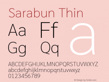 Sarabun Thin Version 1.000; ttfautohint (v1.6) Font Sample