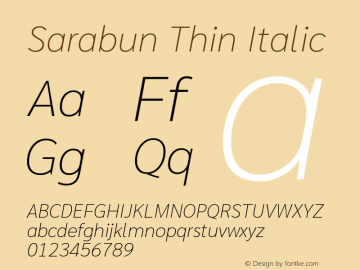 Sarabun Thin Italic Version 1.000; ttfautohint (v1.6) Font Sample
