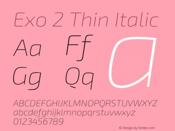 Exo 2 Thin Italic Version 1.100 Font Sample